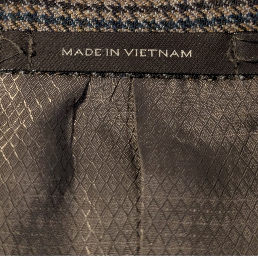 Tasso Elba Macy's Elbow Patch 100% Wool Brown Houndstooth Sports Coat Mens 44R - Picture 3 of 11